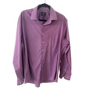 Dockers Men's Fitted Stretch Collar Purple check  Dress Shirt L 16/16-1/2 34/35
